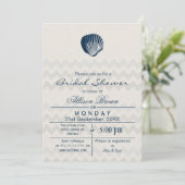 Blue Chevron Seashell Beach Invitations de douche  (Debout devant)