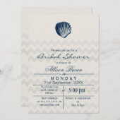 Blue Chevron Seashell Beach Invitations de douche  (Devant / Derrière)