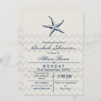 Blue Chevron Starfish Beach Invitations de douche 