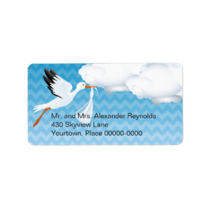 Blue Chevron Stork Baby bezorgde retouradres Etiket