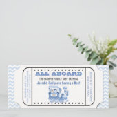 Blue Chevron  Train Ticket Baby shower Kaart (Staand voorkant)