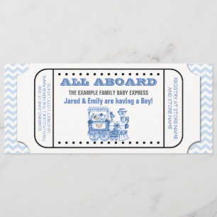 Blue Chevron  Train Ticket Baby shower Kaart