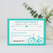 Blue Chevron Trendy Bicycle Hearts Wedding RSVP (Staand voorkant)