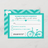 Blue Chevron Trendy Bicycle Hearts Wedding RSVP (Voorkant / Achterkant)