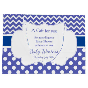 Blue Chevron & White Polka Dots Baby shower Party Groot Cadeauzakje