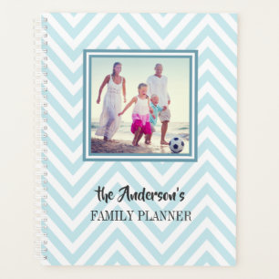 Blue Chevrons Pattern met foto- en familienaam Planner