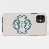 Blue Chic Damask BT iPhone 5 Coque (Dos (Horizontal))