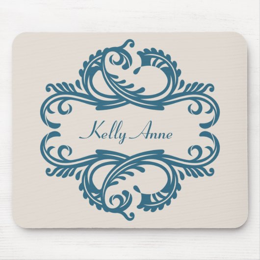 Blue Chic Damask Mousepad Muismat (Voorkant)