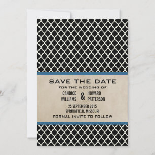 Blue Chic Quatrefoil Save the Date Invite