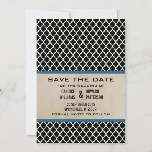 Blue Chic Quatrefoil Save the Date Invite (Voorkant)