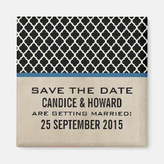 Blue Chic Quatrefoil Save the Date Magnet Magneet