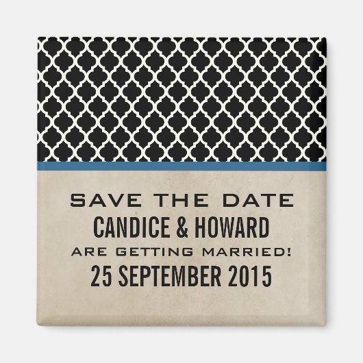 Blue Chic Quatrefoil Save the Date Magnet Magneet (Voorkant)