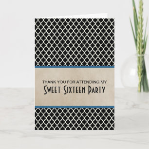 Blue Chic Quatrefoil Sweet 16 Hartelijk dank Bedankkaart