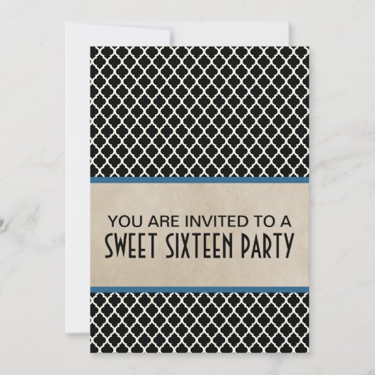 Blue Chic Quatrefoil Sweet 16 Invitation (Devant)