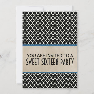 Blue Chic Quatrefoil Sweet 16 Invite Kaart