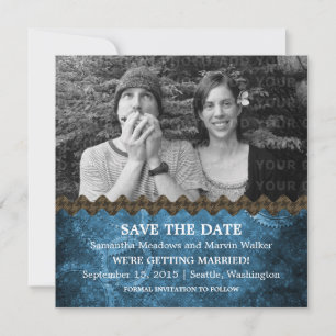 Blue Chic Steampunk Photo Save the Date Invite