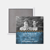 Blue Chic Steampunk Photo Save the Date Magnet (Recto/Verso)