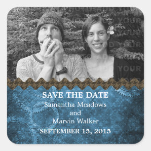 Blue Chic Steampunk Photo Save the Date Stickers