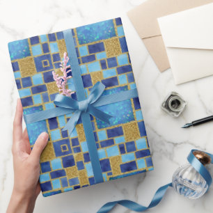 Blue Chic Waterverven Faux Glitter Cadeaupapier
