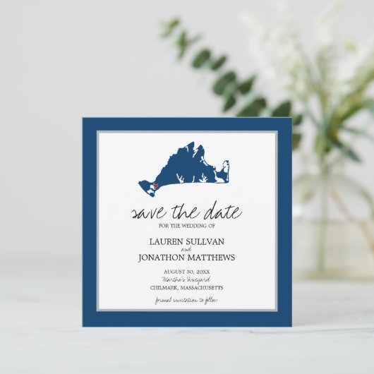 Blue Chilmark Martha's wijngaard Save the Date (Staand voorkant)