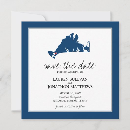 Blue Chilmark Martha's wijngaard Save the Date (Voorkant)