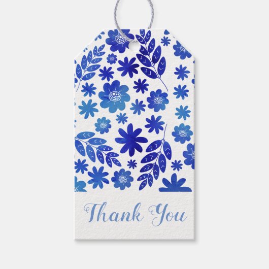 Blue China Hand Drawn Floral Pattern Cadeaulabel (Voorkant)