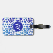 Blue China Hand Drawn Floral Pattern & Monogram Bagagelabel (Achterkant horizontaal)