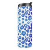 Blue China Hand Drawn Floral Pattern & Monogram Thermosbeker (Gedraaid links)