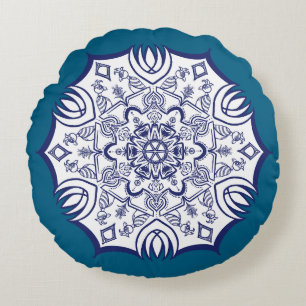 Blue China Mandela Rond Kussen