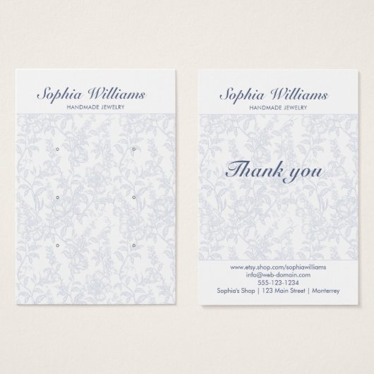 Blue Chinoiserie 3 Pair Studs Earring Display Card (Devant & derrière)