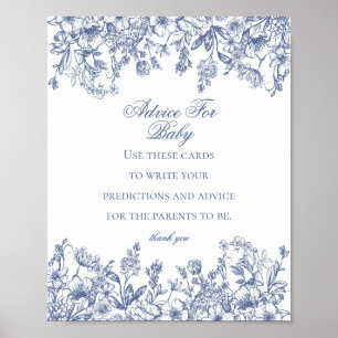 Blue Chinoiserie Advies voor Baby shower Game Poster