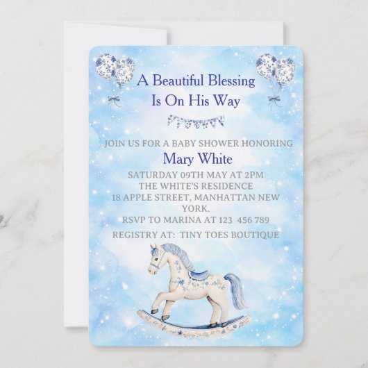 Blue Chinoiserie Baby Shower Invitation (Devant)