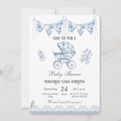 Blue  Chinoiserie-Baby shower Invitation Kaart (Voorkant)