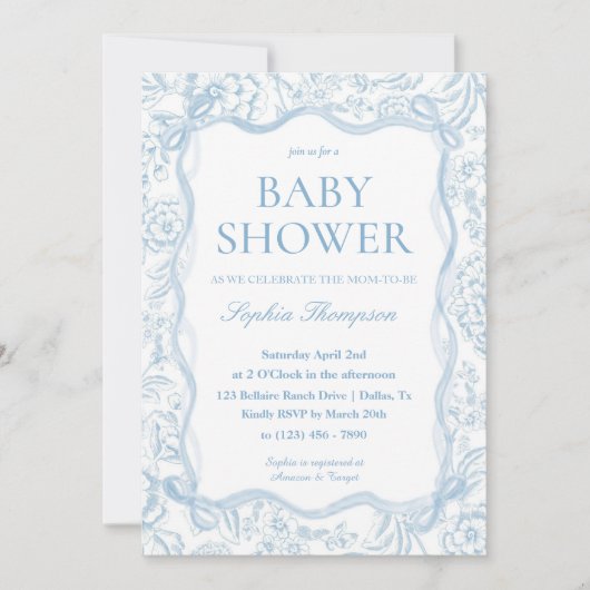 Blue Chinoiserie Baby shower Invitation Kaart (Voorkant)
