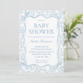 Blue Chinoiserie Baby shower Invitation Kaart (Staand voorkant)