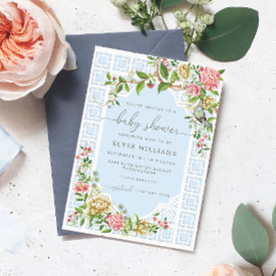 Blue Chinoiserie Baby shower Invitation - Trianon Kaart