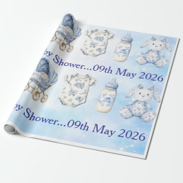Blue Chinoiserie Baby Shower Wrapping Paper Cadeaupapier