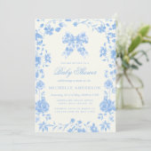 Blue Chinoiserie Bloemen BabyShower Kaart (Staand voorkant)