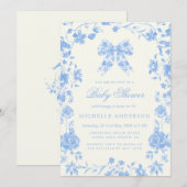 Blue Chinoiserie Bloemen BabyShower Kaart (Voorkant / Achterkant)