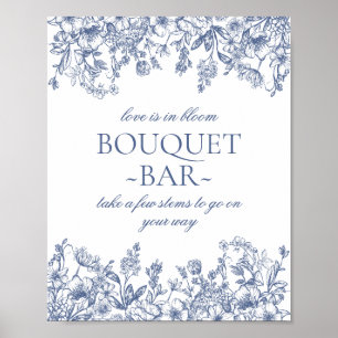 Blue Chinoiserie Bloemen Bruids Boeket Bar Poster