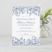 Blue Chinoiserie Bloemen Verjaardagsfeest Kaart (Staand voorkant)