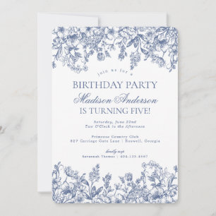 Blue Chinoiserie  Bloemen Verjaardagsfeest Kaart