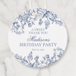 Blue Chinoiserie Bloemen Verjaardagskring Bedankjes Labels