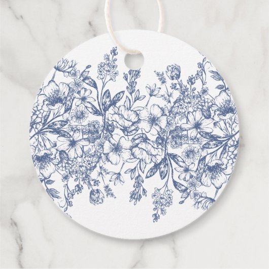 Blue Chinoiserie Bloemen Verjaardagskring Bedankjes Labels (Achterkant)