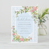 Blue Chinoiserie Bridal Shower Invitation Trianon Kaart (Staand voorkant)