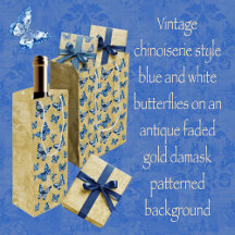 Blue Chinoiserie Butterflies Damask
