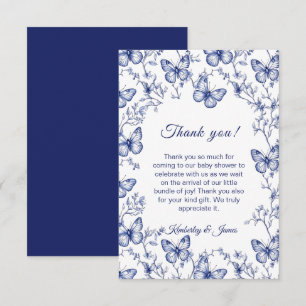 Blue Chinoiserie Butterfly Baby shower Dank u Informatiekaartje