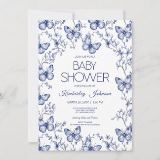 Blue Chinoiserie Butterfly Baby shower Uitnodiging