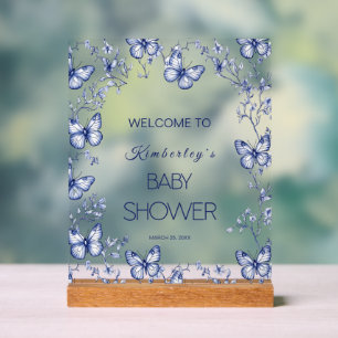 Blue Chinoiserie Butterfly Baby shower Uitnodiging Acryl Bord