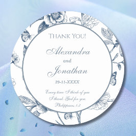 Blue Chinoiserie Christian Wedding Thank You Ronde Sticker